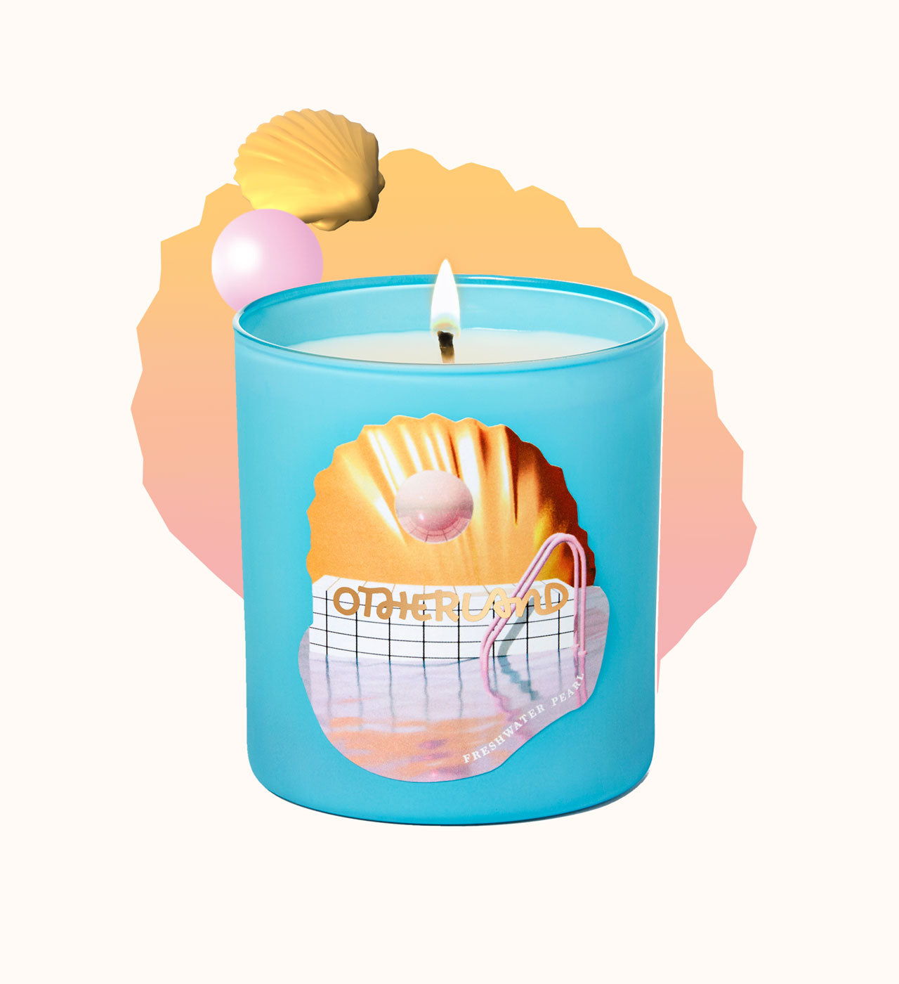 Blue candle with shell design and 'Other Modal' branding on a white background