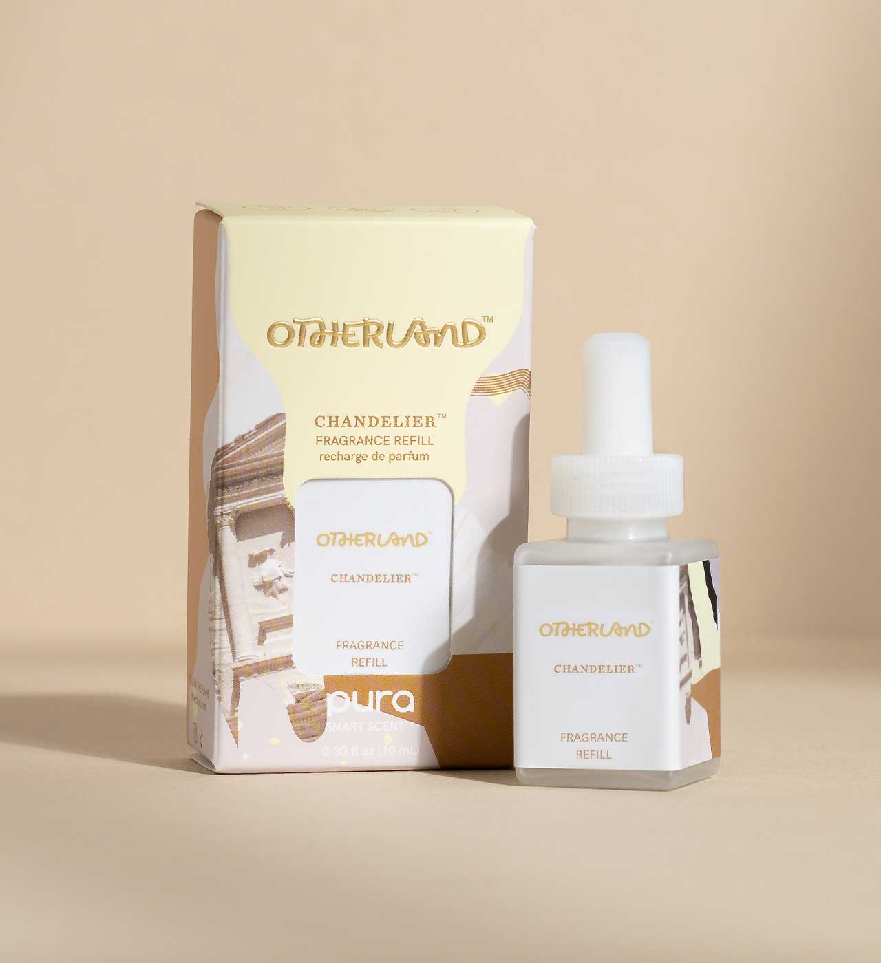 Otherland Chandelier fragrance refill packaging and bottle on a beige background